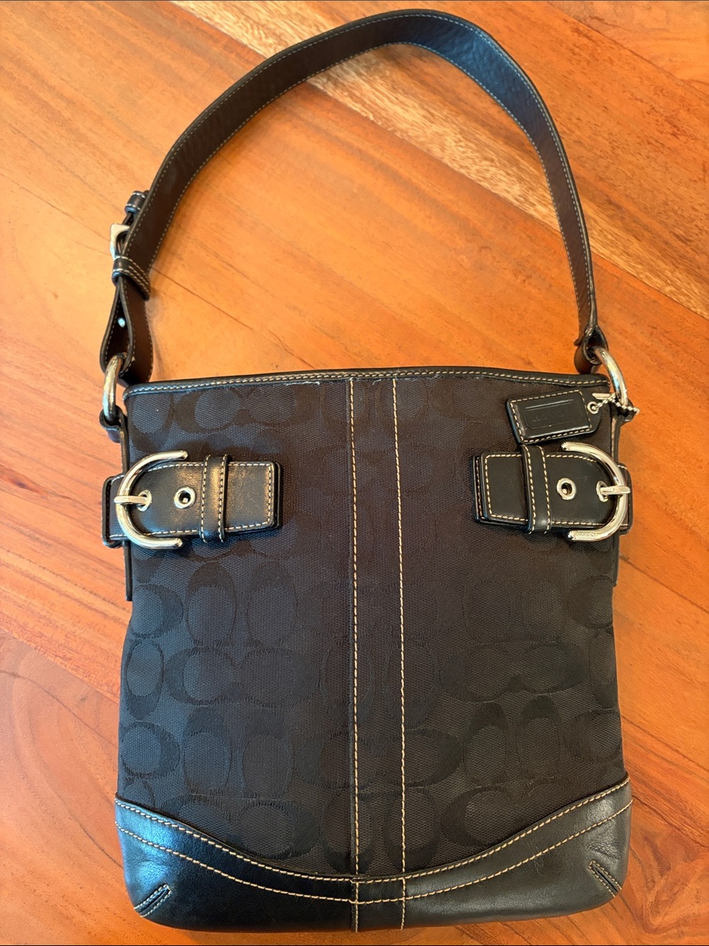 Coach Vintage Y2K Soho Signature Black Jacquard Shoulder Bag with Leather Trim